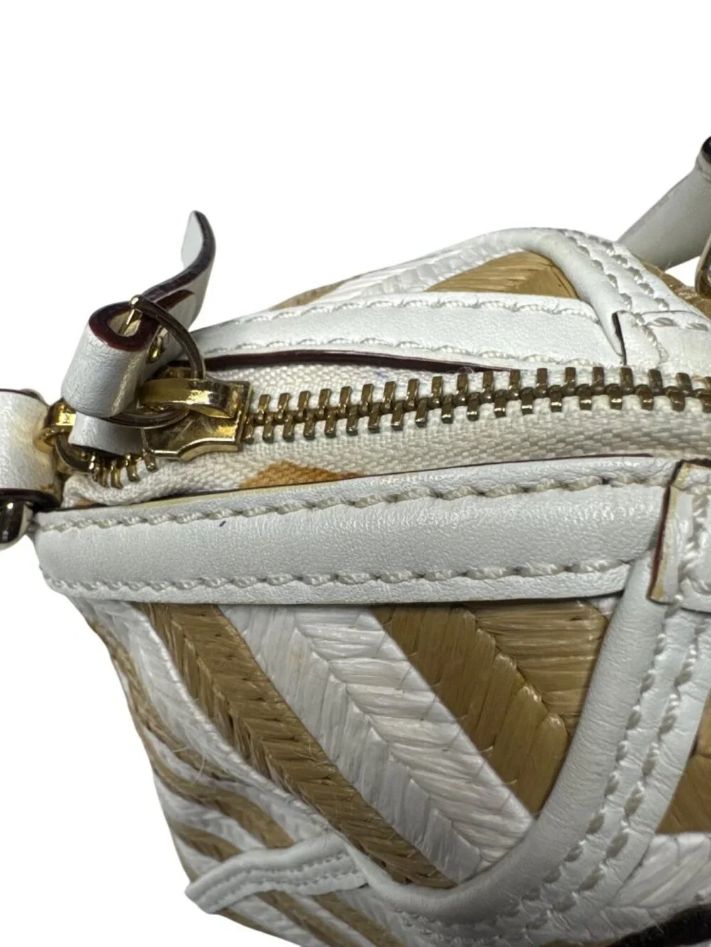 Kate Spade New York Catherine Street Pippa Handbag Striped Straw & White Leather